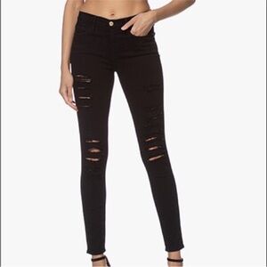 Frame Le Skinny De Jeanne Mid Rise Distressed Ripped Denim Jeans Black Noir 26